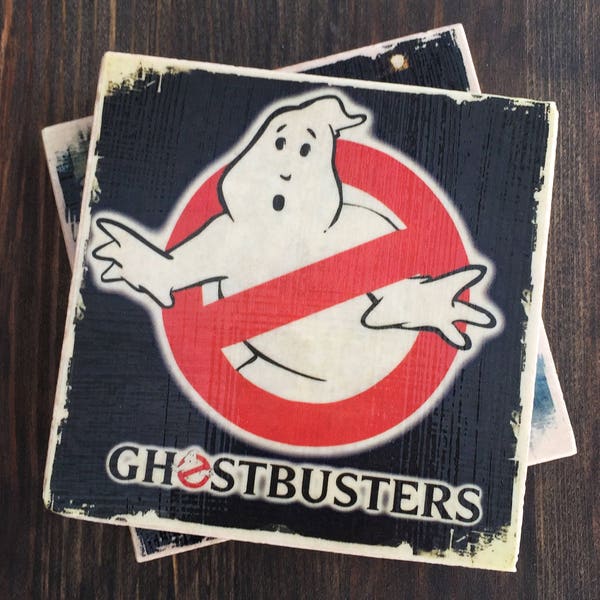 Ghostbusters Movie Stone Coaster Set, Set of 4, Handmade, 80s, Classic Movies, Birthday, Party Supplies, FanArt