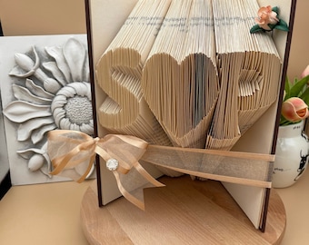 Initials and a heart, romantic, paper anniversary card, folded book art, altered book art