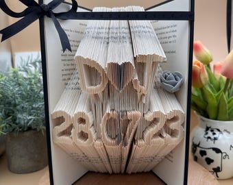 Anniversary card, couples initials, personalised date, book art, altered book art