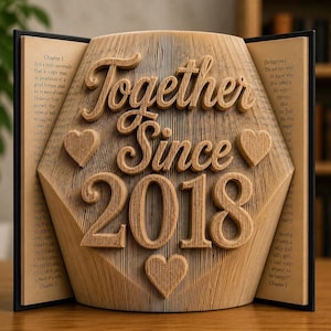 Folded Book Sculpture, Romantic Couple Anniversary Card (Since 2018), folded book art