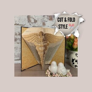 Registered nurse caduceus, folded book art, altered book art