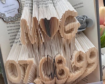 Biglietto di anniversario, iniziali di coppia, data personalizzata, libro piegato
