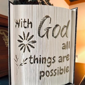 Bijbelcitaten, bij God zijn alle dingen mogelijk, boekkunst, religieuze kunst, dankzegging, Kerstmis, Pasen, Mattheüs 19:26 NBG