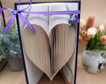 Anniversary card, paper anniversary, love heart, folded book art, altered book art