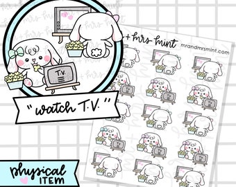 Bonnie Watch TV Planner Stickers |  Hand drawn Stickers, Planner Stickers, CoffeeBeanPaper, Watching TV, Day Off, Movie Night