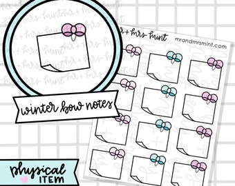 Winter Bow Notes Planner Stickers |  Hand drawn Stickers, Planner Stickers, CoffeeBeanPaper