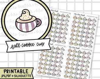 Fall Coffee Cup Printable Planner Stickers |  Hand drawn Stickers, Planner Stickers, CoffeeBeanPaper