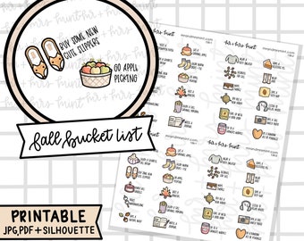 Fall Bucket List Printable Planner Stickers |  Hand drawn Stickers, Planner Stickers, CoffeeBeanPaper