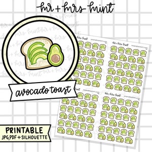 Pegatinas imprimibles de aguacate tostado para planificador / Pegatinas dibujadas a mano, Pegatinas para planificador, CoffeeBeanPaper