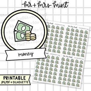 Pegatinas imprimibles de dinero para planificador / Pegatinas dibujadas a mano, Pegatinas para planificador, CoffeeBeanPaper