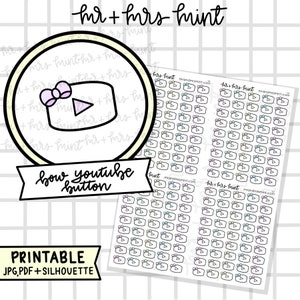 Pegatinas imprimibles para planificador con botón de YouTube y lazo / Pegatinas dibujadas a mano, Pegatinas para planificador, CoffeeBeanPaper