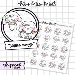 Pegatinas para planificador de taza de café Bonnie / Pegatinas dibujadas a mano, Pegatinas para planificador, CoffeeBeanPaper, café, amante del café, café de la mañana
