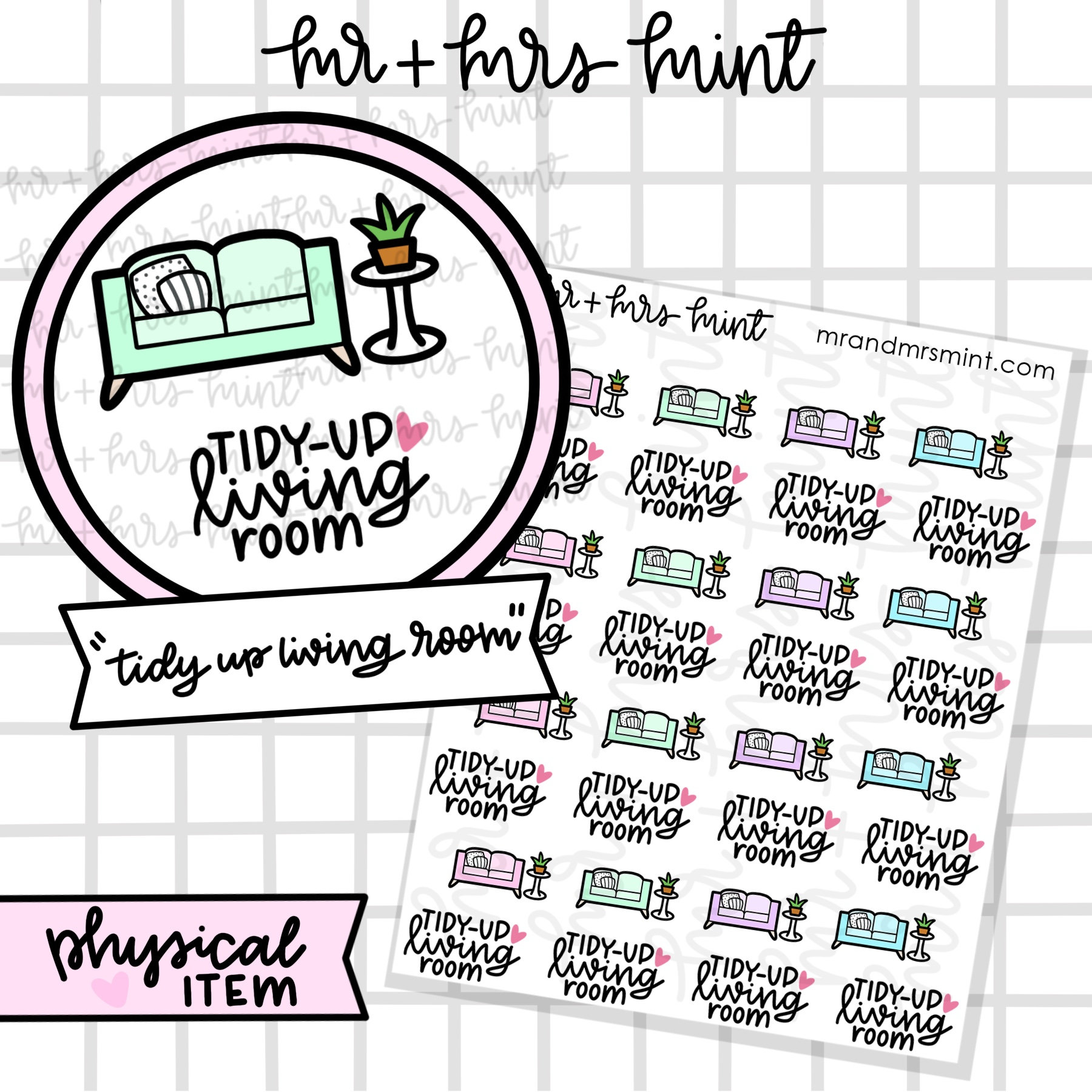 Tidy Sticker Tidy Up Living Room Planner Stickers Hand drawn Stickers | Etsy