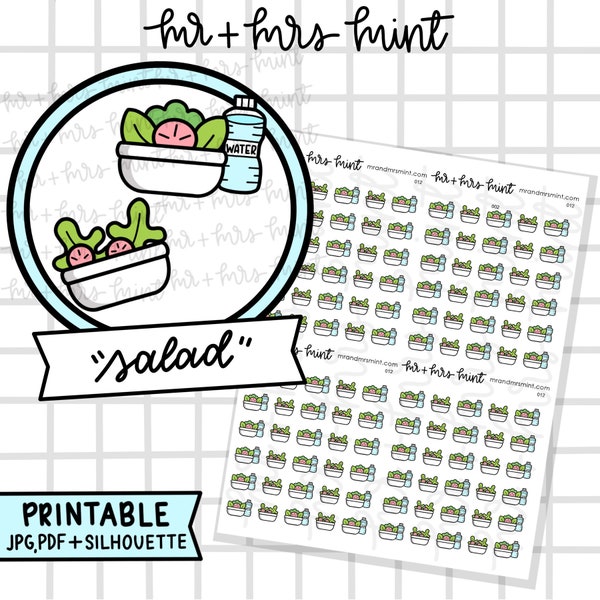 Salad Printable Planner Stickers |  Hand drawn Stickers, Planner Stickers, MrandMrsMint