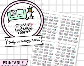 Tidy Up Living Room Printable Planner Stickers |  Hand drawn Stickers, Planner Stickers, CoffeeBeanPaper, Clean, tidy up, organize