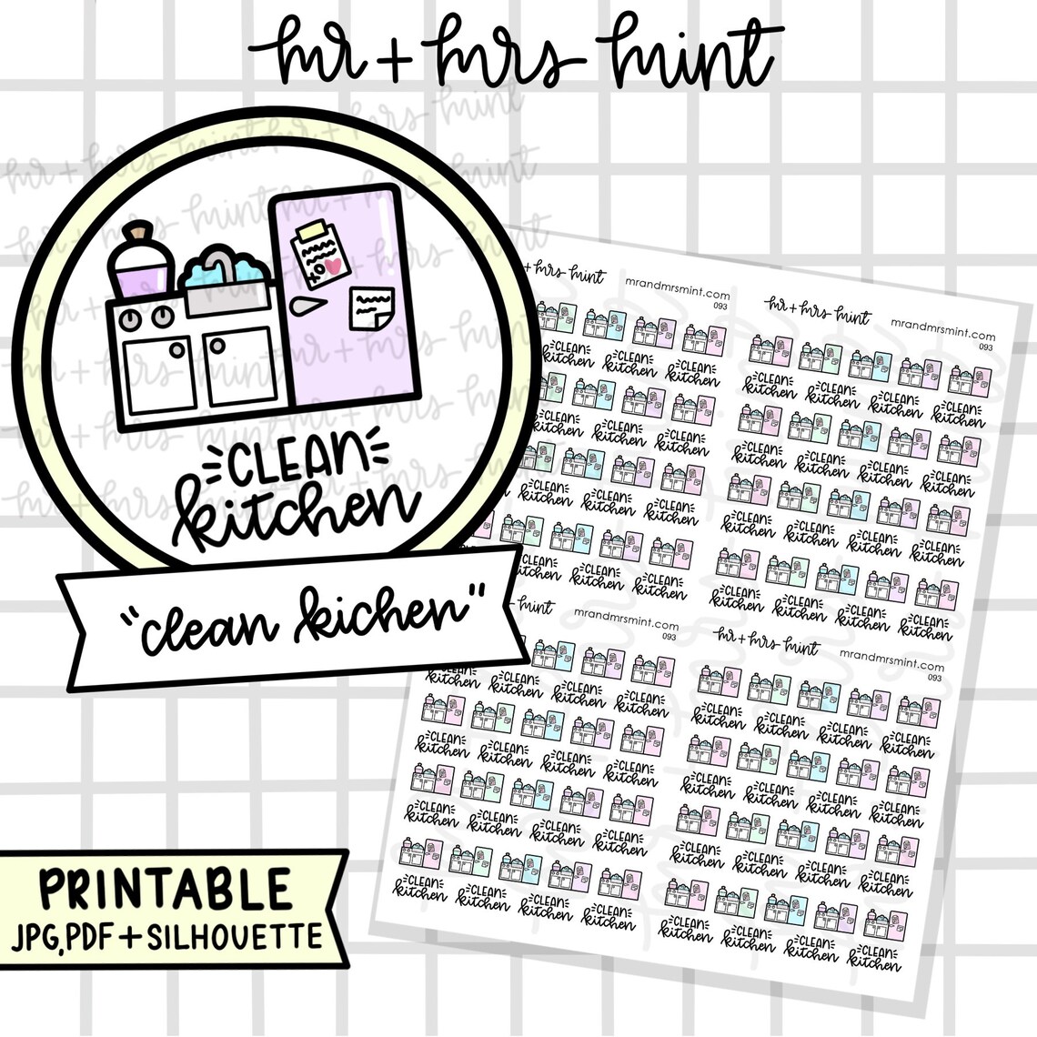 Clean Kitchen Printable Planner Stickers | Hand Drawn Stickers, Planner ...