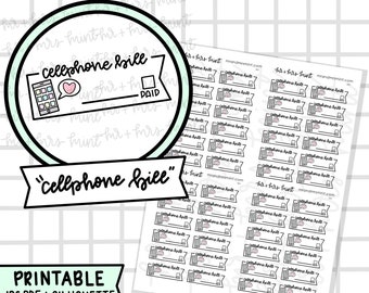 携帯電話料金の印刷可能なプランナーステッカー | 手描きステッカー、プランナーステッカー、CoffeeBeanPaper