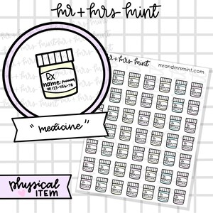 Medicine Planner Stickers |  Hand drawn Stickers, Planner Stickers, CoffeeBeanPaper, Take Medication, Take pill, Sick Day