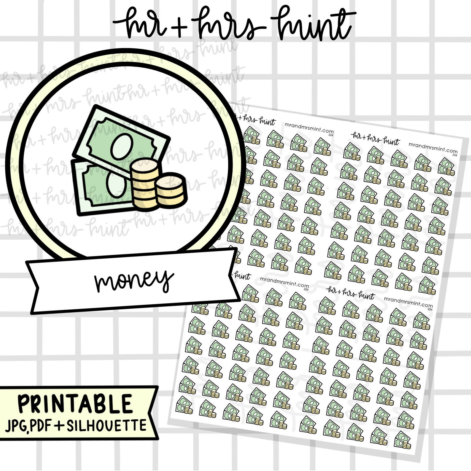 Money Printable Planner Stickers Hand Drawn Stickers, Planner Stickers ...