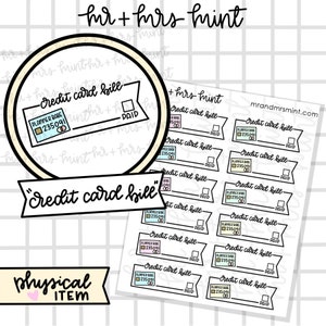 Pegatinas de pago con tarjeta de crédito / Pegatinas dibujadas a mano, Pegatinas de planificador, CoffeeBeanPaper, Presupuesto, Finanzas, pegatinas de finanzas