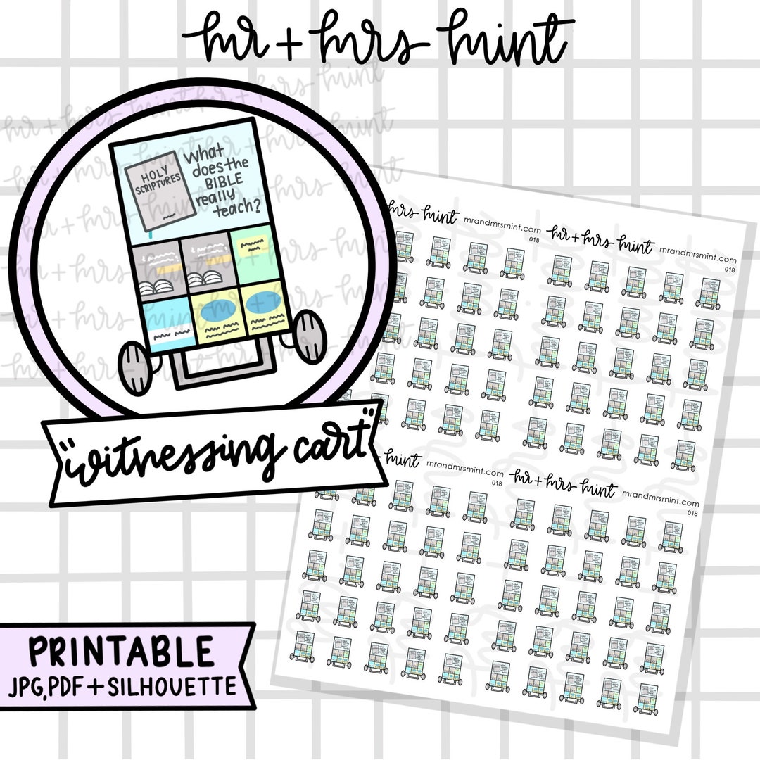 JW Witnessing Cart Printable Planner Stickers | Hand Drawn Stickers ...