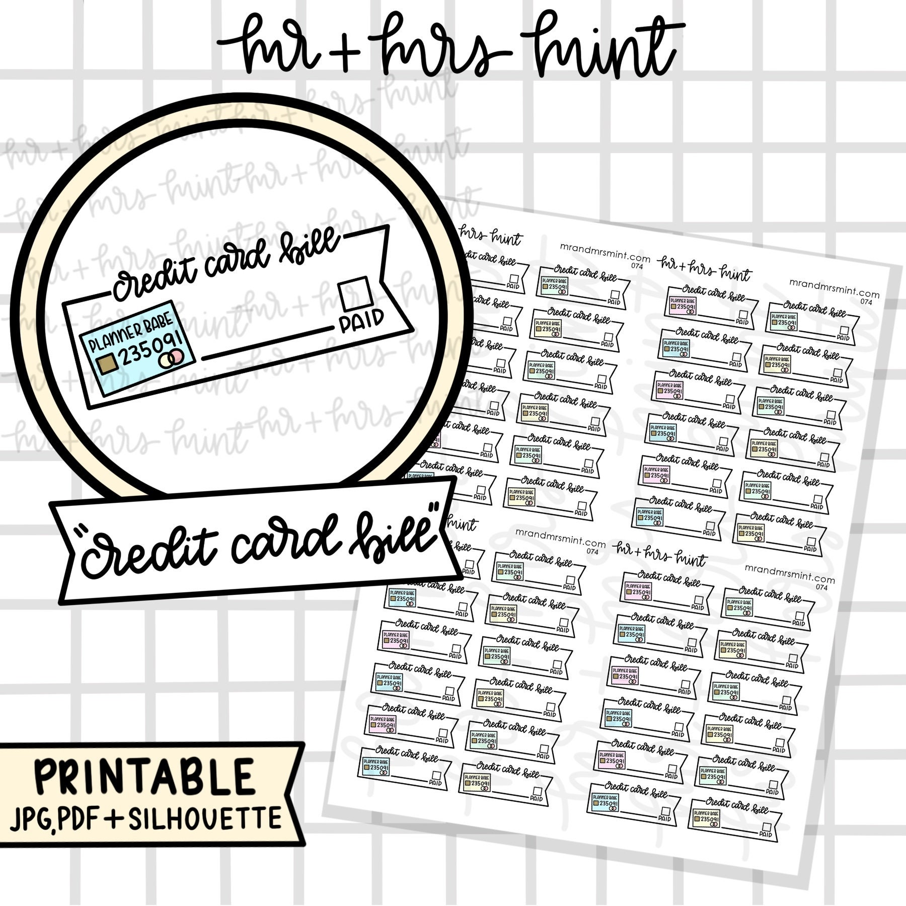 Credit Card Bill Printable Planner Stickers | Hand Drawn Stickers ...