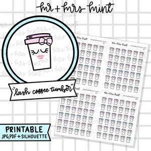 Lashes Coffee Tumbler Printable Planner Stickers |  Hand drawn Stickers, Planner Stickers, CoffeeBeanPaper, Coffee time, Coffee Monday