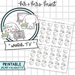 Pegatinas imprimibles para planificador &quot;Bonnie Watch TV&quot; / Pegatinas dibujadas a mano, Pegatinas para planificador, CoffeeBeanPaper