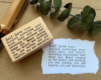Coffee Bean Paper | Self Love Definition Rubber Stamp | Hand-Drawn Affirmation Stamp | Journaling & Planner Stamp | Mental Health Stationery