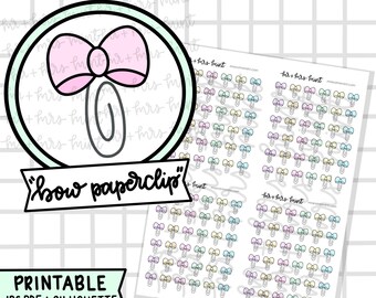 Bow Paperclip Printable Planner Stickers |  Hand drawn Stickers, Planner Stickers, Autumn Stickers, CoffeeBeanPaper