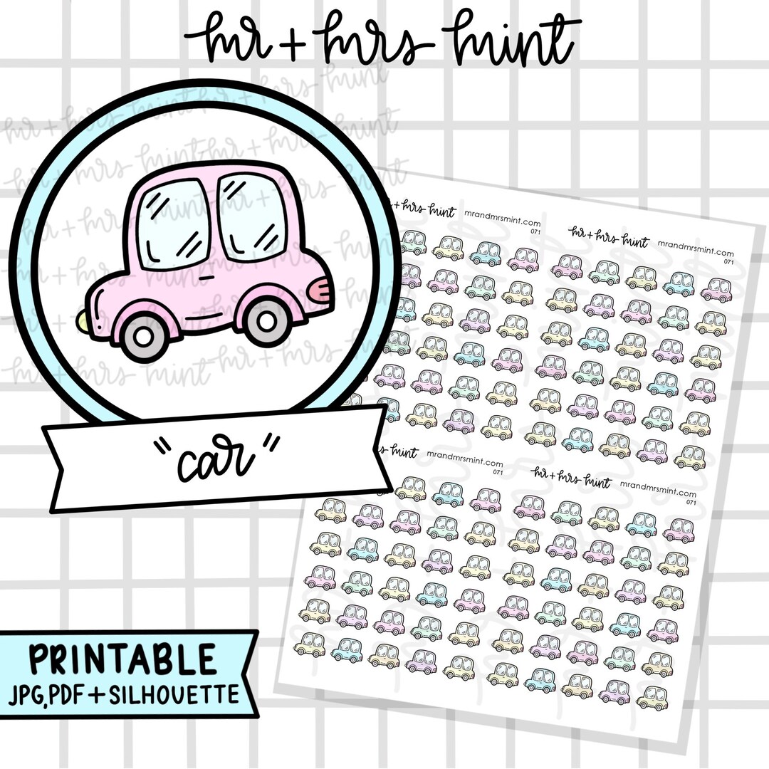 Car Printable Planner Stickers | Hand Drawn Stickers, Planner Stickers ...