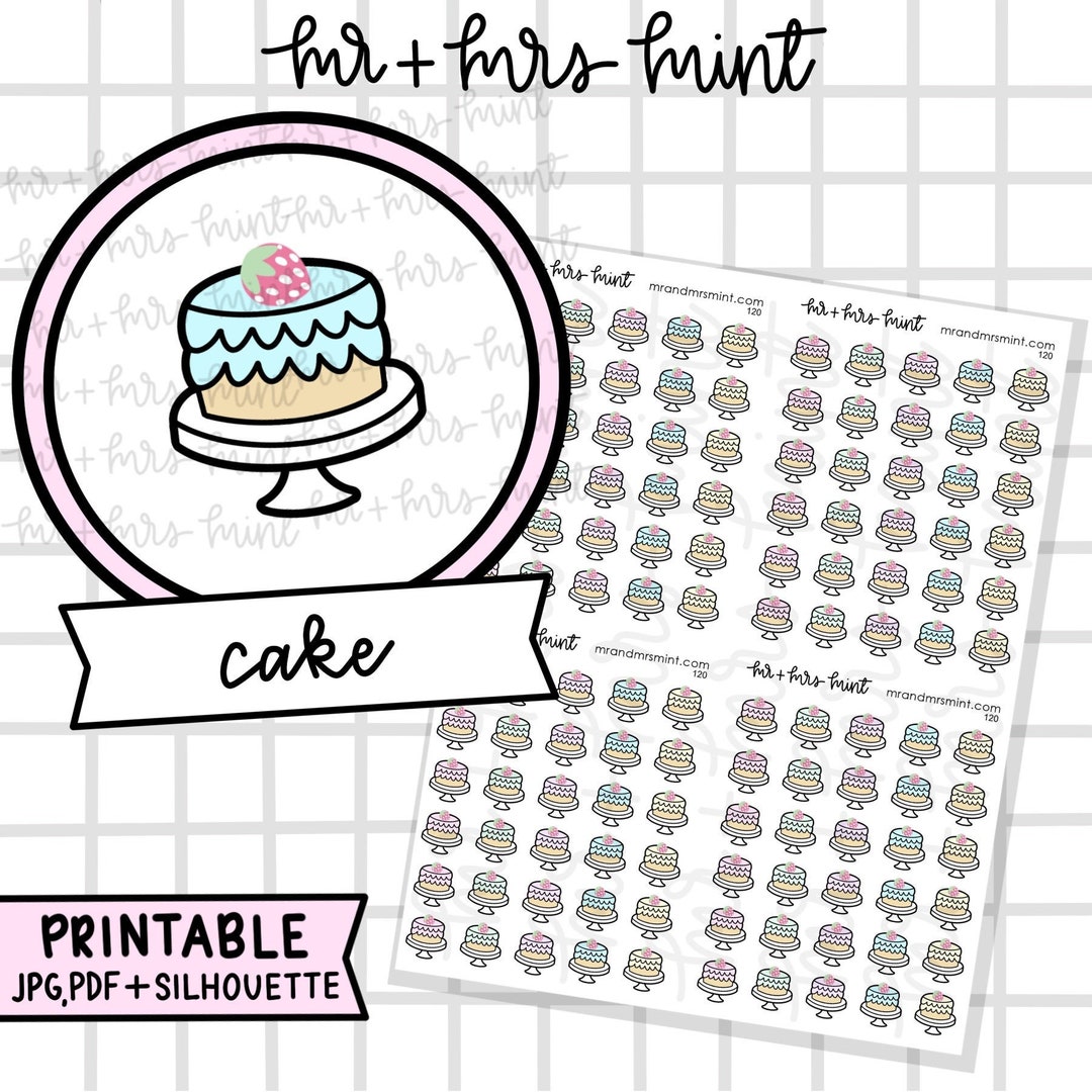 Cake Printable Planner Stickers | Hand Drawn Stickers, Planner Stickers ...