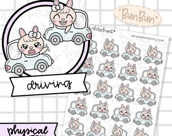 Bun Bun - Adesivi per pianificatore di guida / Adesivi per pianificatore disegnati a mano, Adesivi per guida Road Rage, Adesivi per decorazioni per pianificatore, Adesivi per calendario