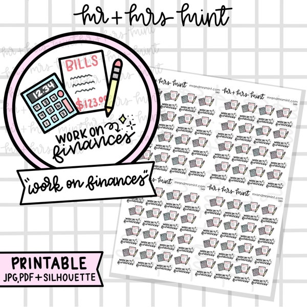 Work on Finances Printable Planner Stickers |  Hand drawn Stickers, Planner Stickers, MrandMrsMint