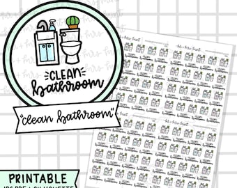 Clean Bathroom Printable Planner Stickers |  Hand drawn Stickers, Planner Stickers, CoffeeBeanPaper, Clean, tidy up, organize