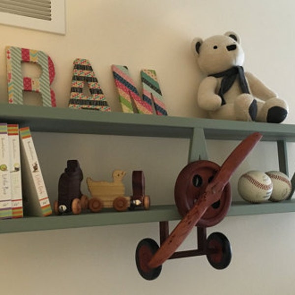 Handmade Airplane Shelf, Poplar Wood – Kids Room Decor