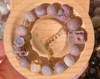 パープルアラシャンアゲートビーズブレスレット：クリスタル