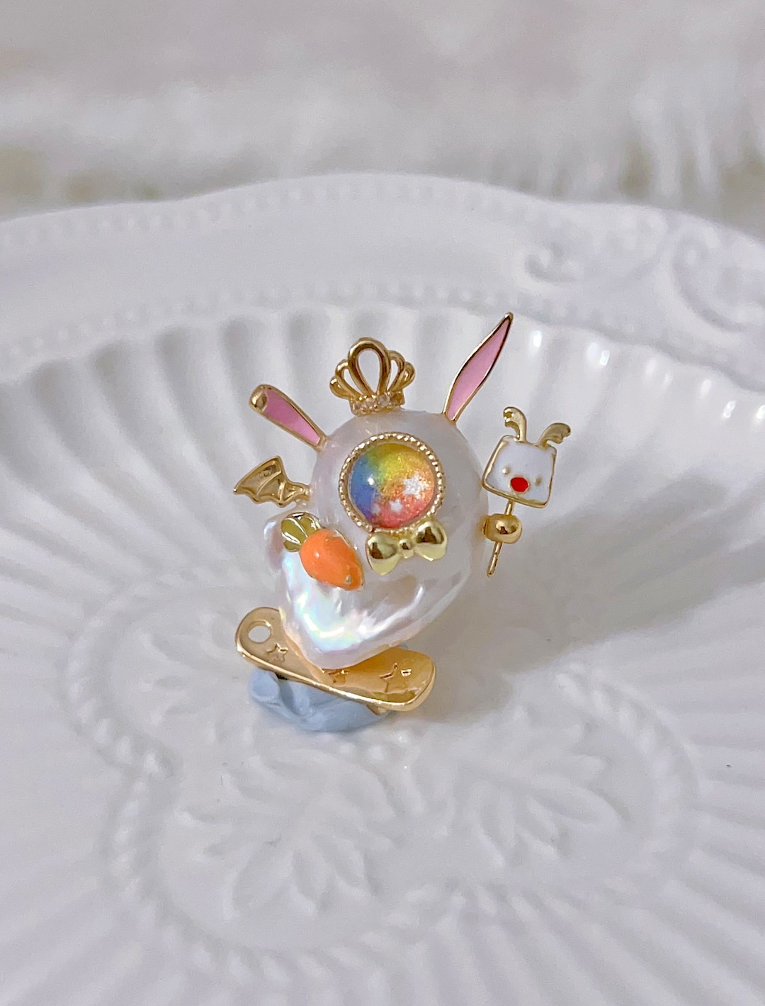 Little Bunny Cute Monster Baroque Pearl Pendant | Handmade Pearl ...