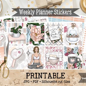 Liebe dich selbst Druckbare Planer Aufkleber Fitness wöchentlich Aufkleber für Erin Condren Planer Digitale Planer Aufkleber Yoga Gym Hydrate Cut Datei