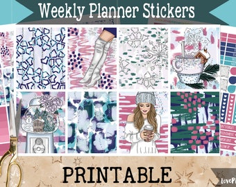 Adesivi stampabili per planner invernali accoglienti Adesivi settimanali per planner Erin Condren Kit planner settimanale Adesivi funzionali stampabili invernali Icona