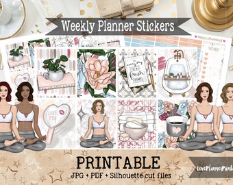Adesivi stampabili per planner "Ama te stesso", adesivi settimanali, adesivi per planner digitali, kit per planner, adesivi per yoga, adesivi per palestra, adesivi per fitness, adesivi da tagliare