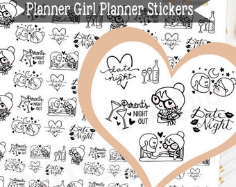 Date Night Planner Girl Printable Stickers Character Functional Planner Stickers Printable Stickers Functional Stickers Icon Planner Drink