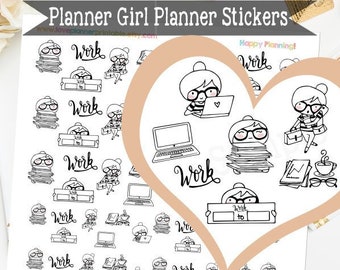 Work Planner Girl Printable Stickers Character Functional Planner Stickers for Erin Condren Planner Functional Stickers Kawaii Stickers Icon