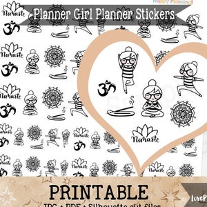 Mediation Planner Girl Printable Stickers Character Functional Planner Stickers for Erin Condren Planner Functional Stickers Icon Stickers