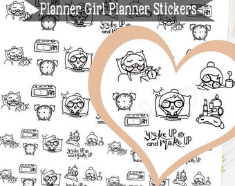 Wake Up Make Up Planner Girl Printable Stickers Character Functional Planner Stickers for Erin Condren Planner Icon Planner Stickers Cut
