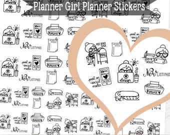 Shop Owner Planner Girl Printable Stickers Packing Shipping Character Functional Planner Stickers Printable Stickers Functional Stickers
