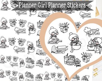 Cooking Planner Girl Printable Stickers Character Functional Planner Stickers Printable Stickers Functional Stickers Icon Stickers Meal