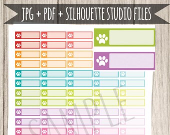 Pet Printable Planner Stickers Pet Stickers Functional Stickers for Erin Condren Planner Pet Reminders Pet Care Paw Cut Files Rainbow Colors