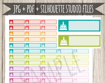 Birthday Printable Planner Stickers Birthday Planner Stickers Functional Stickers for Erin Condren Planner Birthday Party Stickers Cut Files