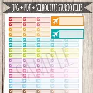 Plane Printable Planner Stickers Plane Planner Stickers Box Stickers for Erin Condren Planner Travel Planner Functional Stickers Cut Files